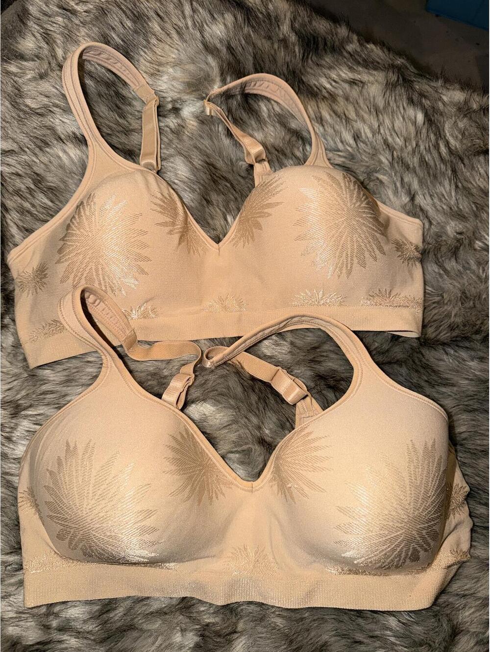 Beige Floral Pattern Wireless Bra Set - Comfortable Fit